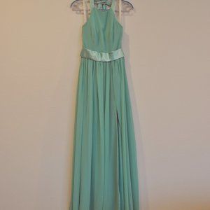 Azazie Turquoise Empire Waist Halter Dress High Slit with POCKETS! A4